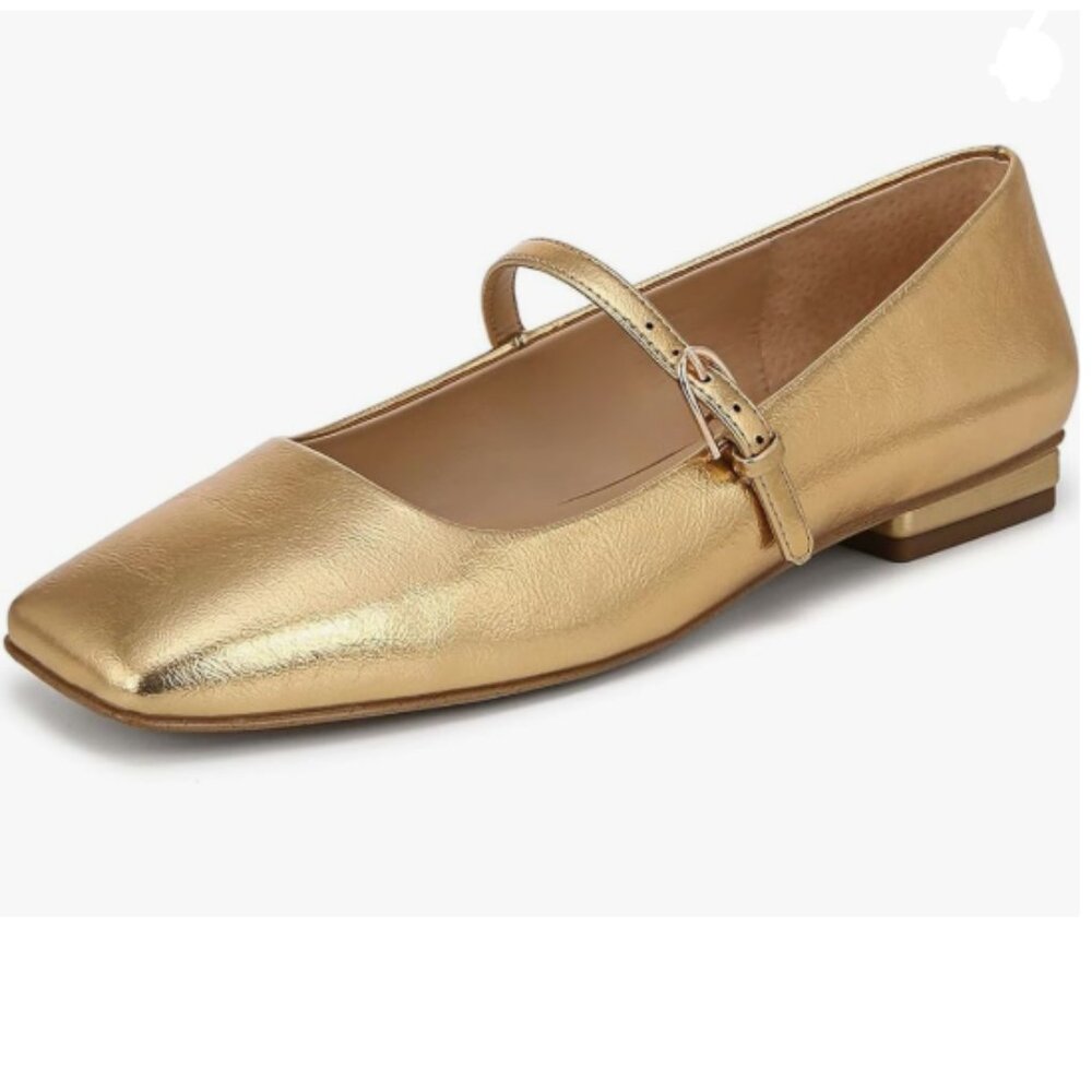 Milooey shoes Gold Square Toe Mary Jane Chunky Low Heels Adjustable Buckled Shoe